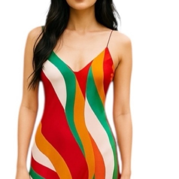 CUPSHE Maxi Slip Dress Back Out Spaghetti Straps Women’s Size Medium Mul… - Picture 2 of 9